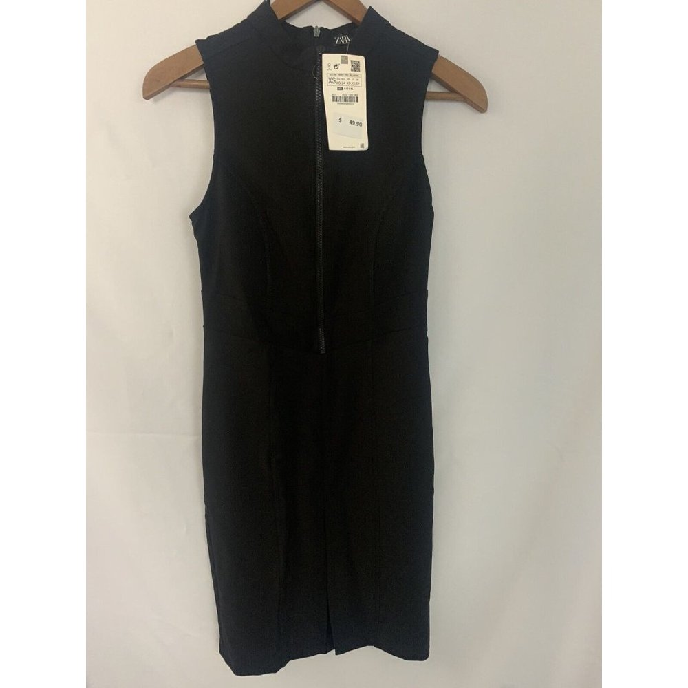 Zara women’s nwt xs 1/2 zip sleeveless black midi dress